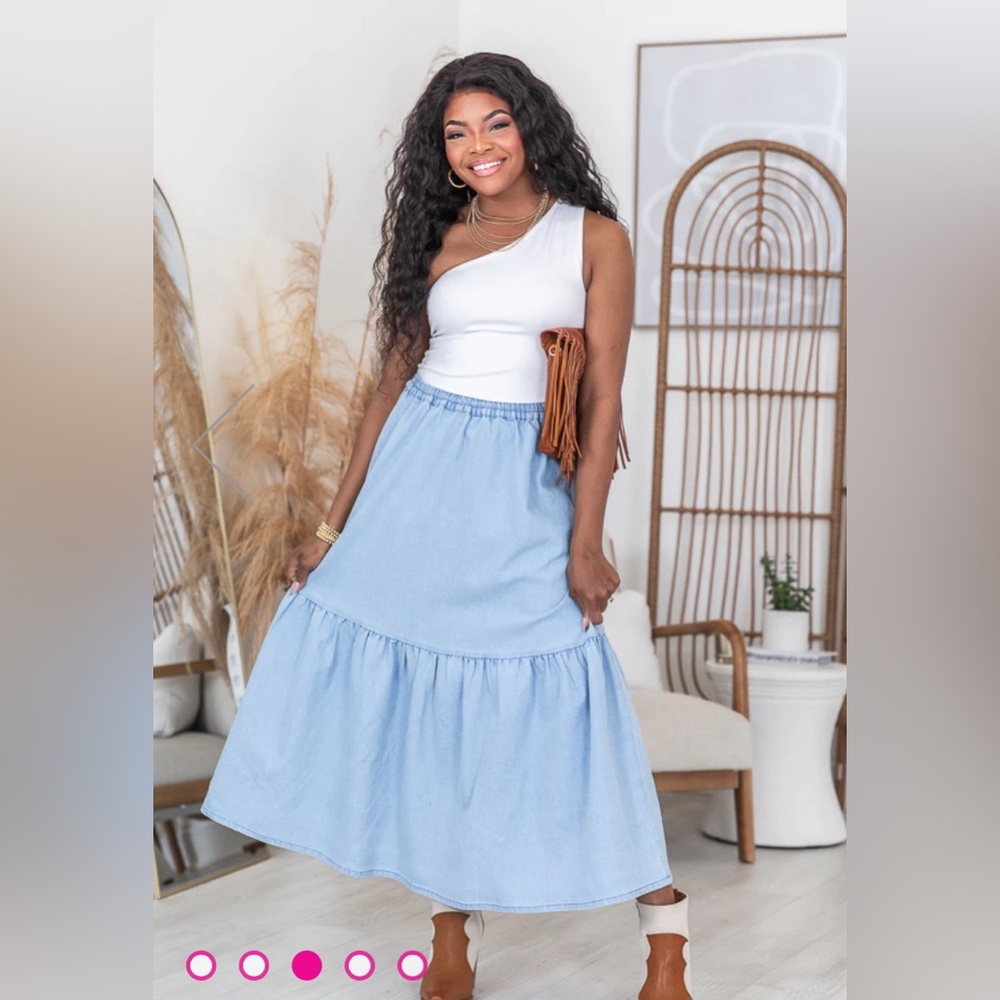 Pink Lily - Medium - By Your Side Denim Midi Skirt NWT